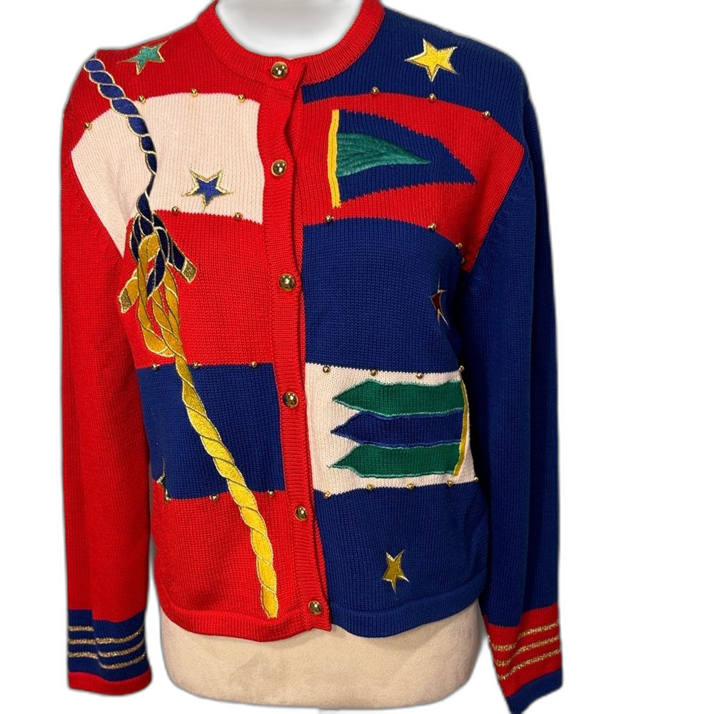 Doncaster vintage Nautical embroidered Patchwork Cardigan Size M